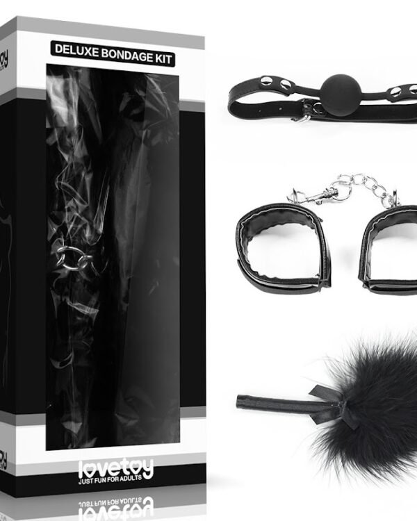Zestaw BDSM Deluxe LOVETOY – kajdanki, knebel, piórko